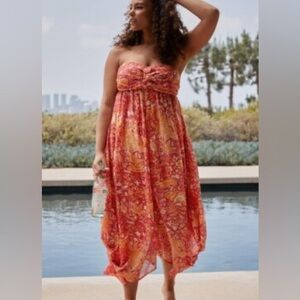 Anthropologie Smocked Strapless Harem Jumpsuit size Large